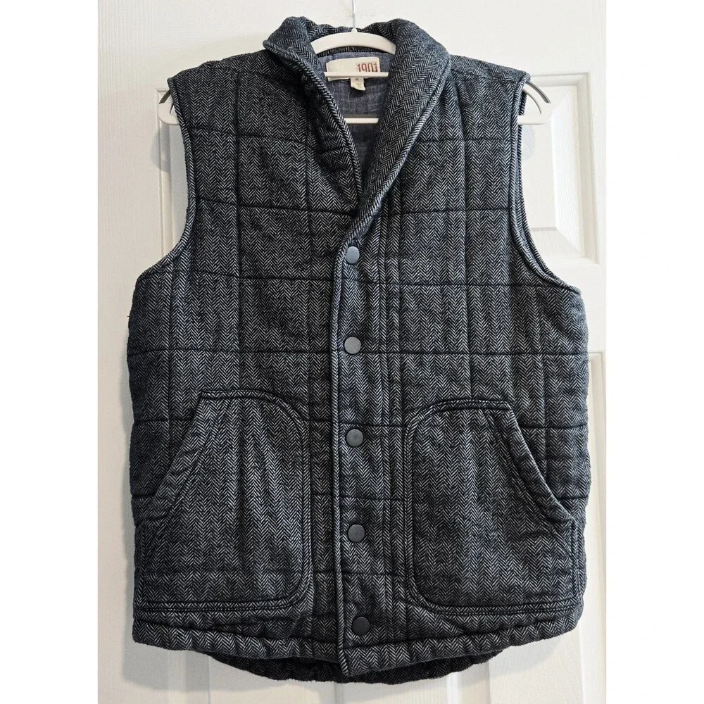 1901 Nordstrom Mens Medium Puffer Vest Gray Herringbone Grid Quilted Ivy League